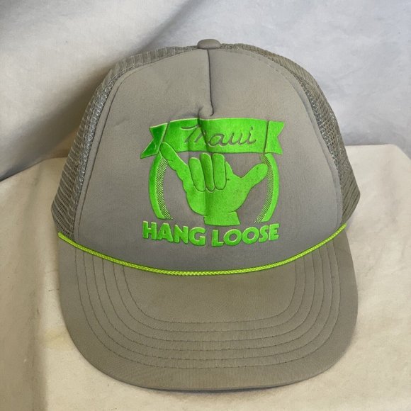 Hang Loose Maui Hawaii Trucker Ball Cap Snapback Hat Grey Gray Headwear Beach - Picture 2 of 9